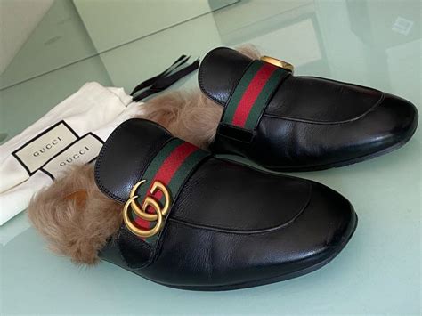 gucci flüpfer mit fell|gucci slip on loafers.